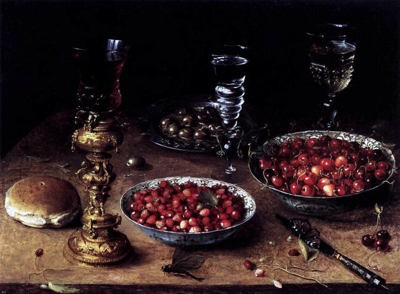  Osias Beert Still-Life with Cherries and Strawberries in China Bowls - Art Print