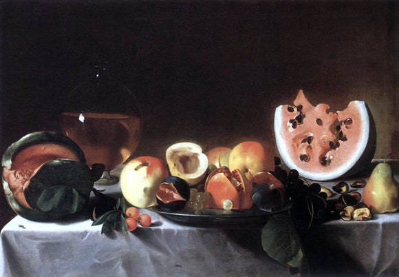  Pensionante Del saraceni Still-Life with Fruit and a Carafe of White Wine - Art Print