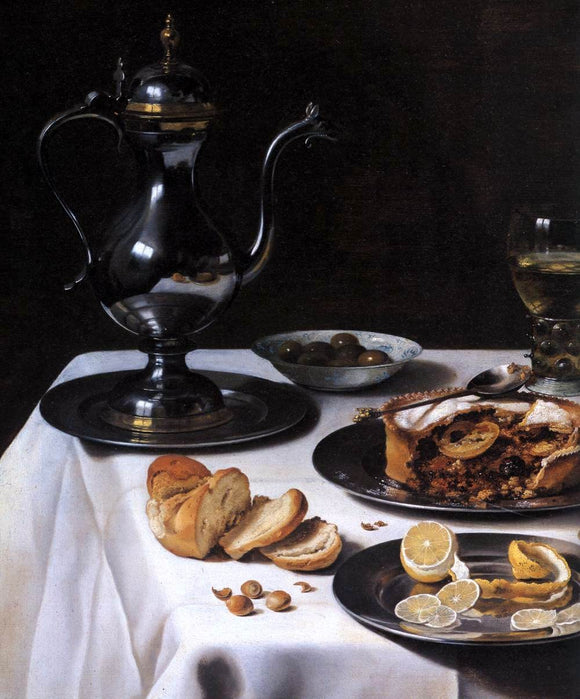  Pieter Claesz Still-life with Turkey-Pie (detail) - Art Print