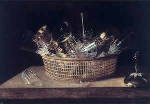  Sebastien Stoskopff Still-Life of Glasses in a Basket - Art Print