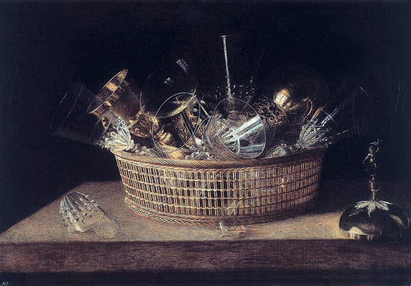  Sebastien Stoskopff Still-Life of Glasses in a Basket - Art Print