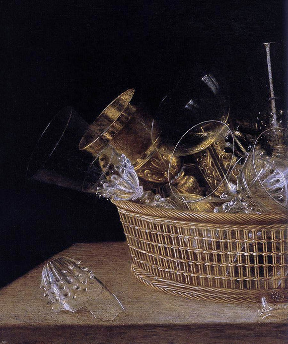  Sebastien Stoskopff Still-Life of Glasses in a Basket (detail) - Art Print