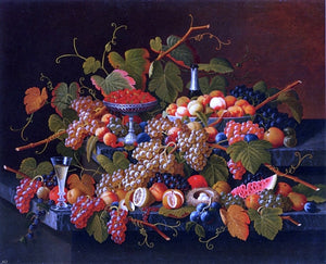  Severin Roesen Still Life with Fruit and Champagne - Art Print