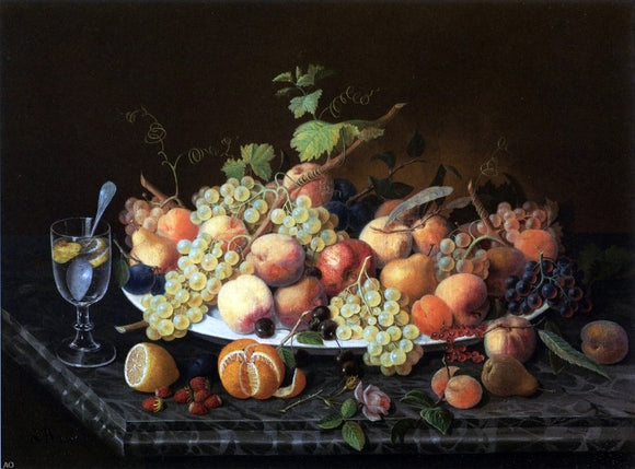  Severin Roesen Still Life with Fruit and Glass of Lemonade - Art Print