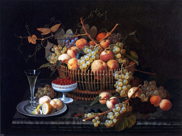  Severin Roesen Still Life with Fruit and Vase - Art Print