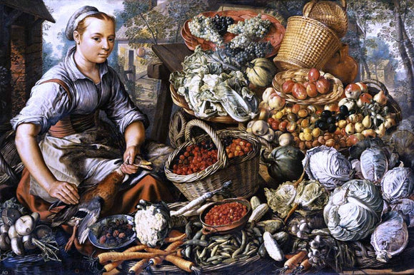  Joachim Beuckelaer Market Woman with Fruit, Vegetables and Poultry - Art Print