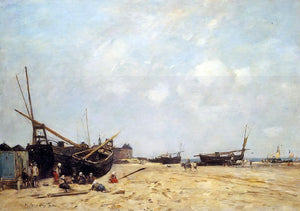  Eugene-Louis Boudin Fishing Boats Aground and at Sea - Art Print