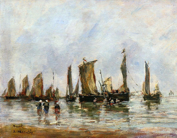  Eugene-Louis Boudin Fishing Boats at Berck - Art Print