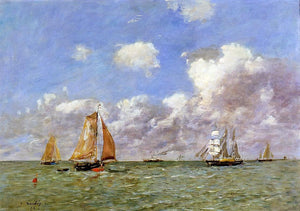  Eugene-Louis Boudin Fishing Boats at Sea - Art Print