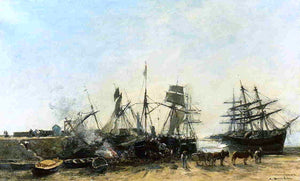  Eugene-Louis Boudin Portrieux, the Port at Low Tide, Unloading Fish - Art Print