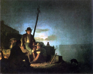  George Caleb Bingham Watching the Cargo at Night (also known as Raftsmen at Night) - Art Print