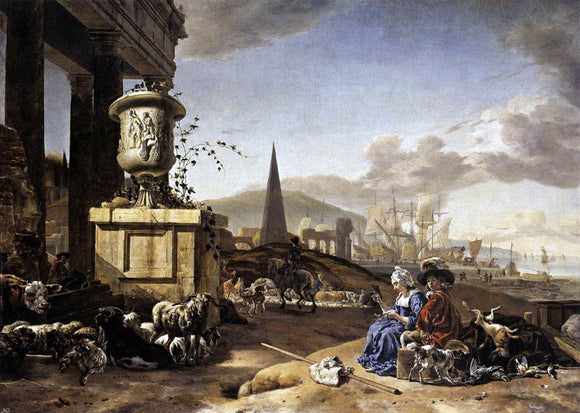  Jan Weenix An Italian Seaport - Art Print