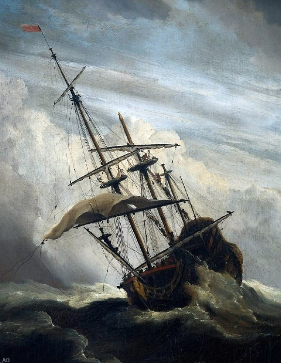  The Younger Willem Van de Velde Ship in High Seas Caught by a Squall [detail #1] - Art Print