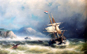  Nicolaas Riegen Barque In Distress Off A Rocky Coast - Art Print
