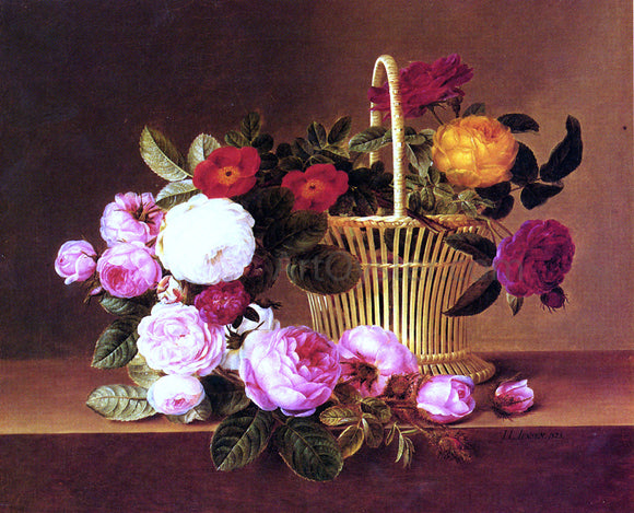  Johan Laurentz Jensen A Basket Of Roses On A Ledge - Art Print