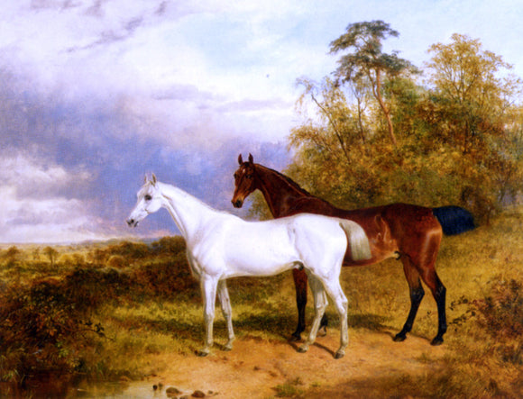  James Walsham Baldock A Bay and Grey Horse in a Landscape - Art Print