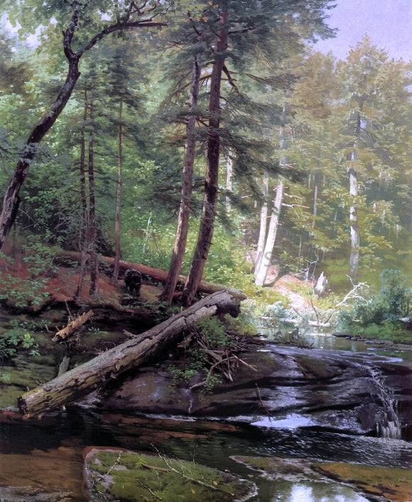  Herman Herzog A Bear Approaching a Forest Stream - Art Print