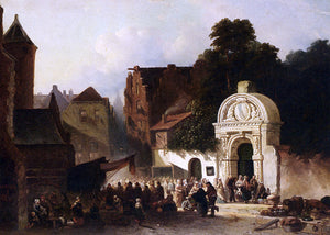  Jacobus Adrianus Vrolijk Busy Market In A Dutch Town - Art Print