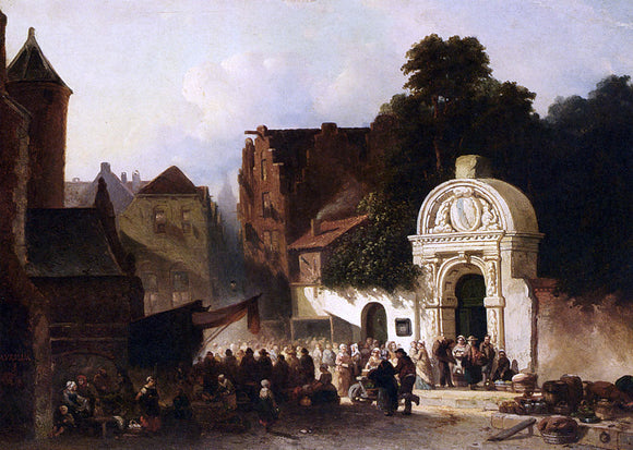  Jacobus Adrianus Vrolijk Busy Market In A Dutch Town - Art Print