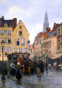  Edgard Josef Farasyn Busy Market In Antwerp - Art Print