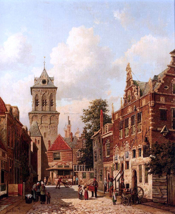  Willem De Haas Hemken A Busy Street In A Town - Art Print