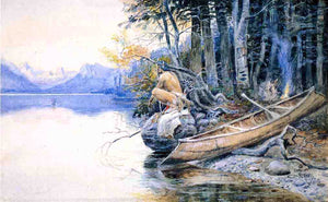  Charles Marion Russell A Campsite by the Lake - Art Print