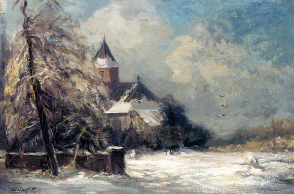  Louis Apol A Church In A Snow Covered Landscape - Art Print