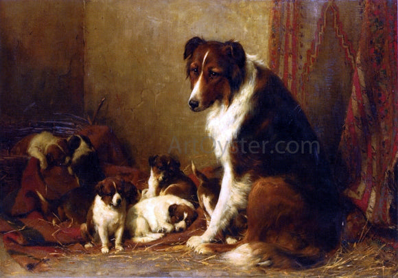  Otto Eerelman A Collie and Her Puppies - Art Print