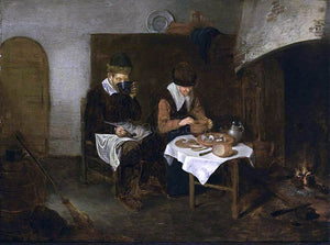 Quiringh Van Brekelenkam Couple Having a Meal before a Fireplace - Art Print