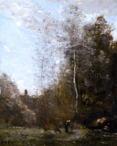  Jean-Baptiste-Camille Corot A Cow Grazing beneath a Birch Tree - Art Print
