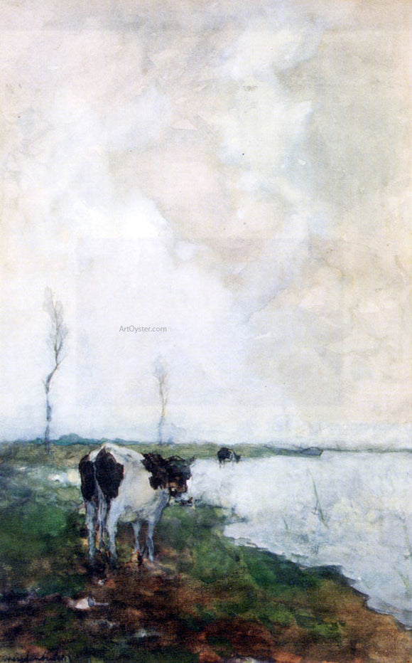  Johann Hendrik  Weissenbruch A Cow Standing By The Waterside In A Polder - Art Print