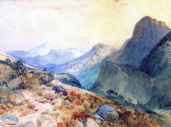  Thomas Moran A Deer in a Mountain Landscape - Art Print