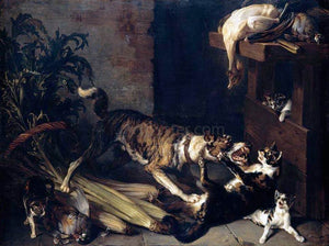  Alexandre-Francois Desportes Dog and a Cat Fighting in a Kitchen Interior - Art Print