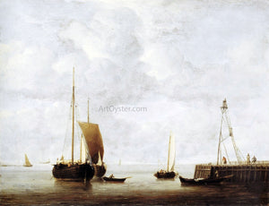  The Younger Willem Van de Velde A Dutch Hoeker at Anchor near a Pier - Art Print