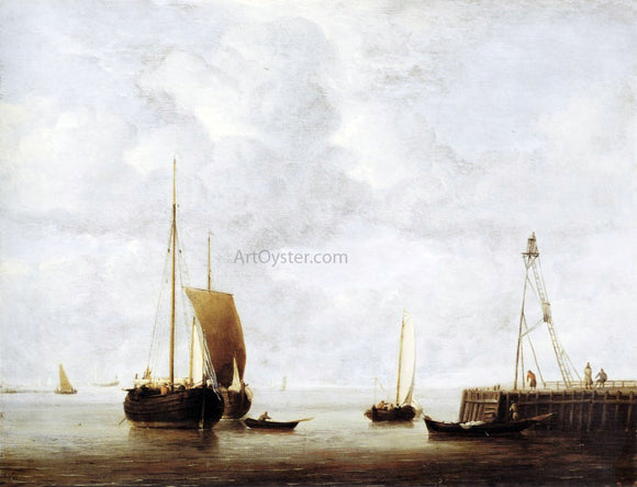  The Younger Willem Van de Velde A Dutch Hoeker at Anchor near a Pier - Art Print