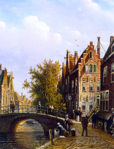  Johannes Franciscus Spohler A Dutch Town with Figures on a Canal - Art Print