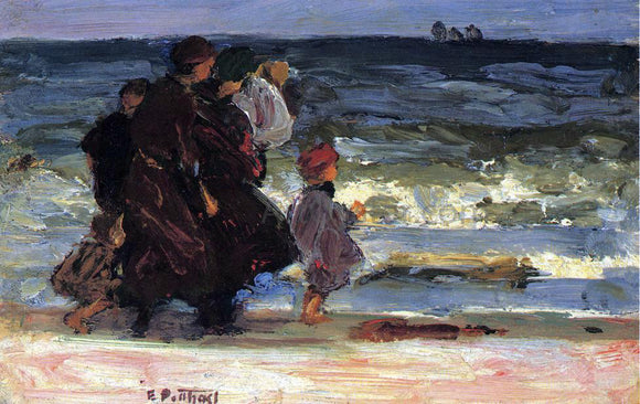  Edward Potthast Family at the Beach - Art Print