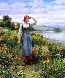  Daniel Ridgway Knight A Field of Flowers - Art Print