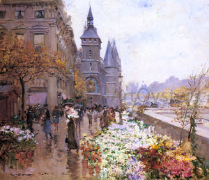  Georges Stein A Flower Market Along the Seine - Art Print