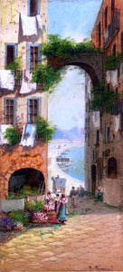  Girolamo Gianni A Flower Market with a View of Vesuvius, Naples - Art Print