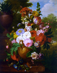  Cornelis Van Spaendonck A Flower Still Life with Roses Tulips Peonies and other Flowers in a Vase - Art Print