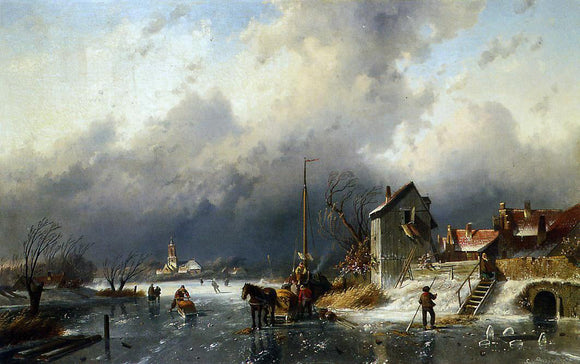  Charles Joseph Leickert Frozen River Landscape with a Horsedrawn Sleigh - Art Print