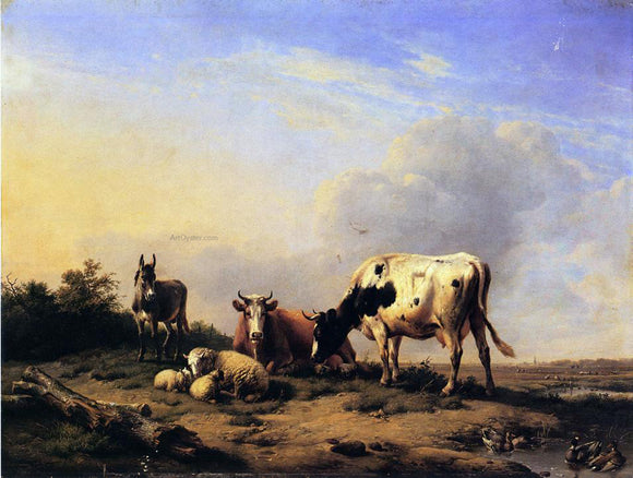  Eugene Verboeckhoven A Gathering in the Pasture - Art Print