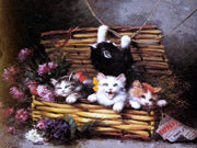  Leon Charles Huber A Gift of Kittens - Art Print