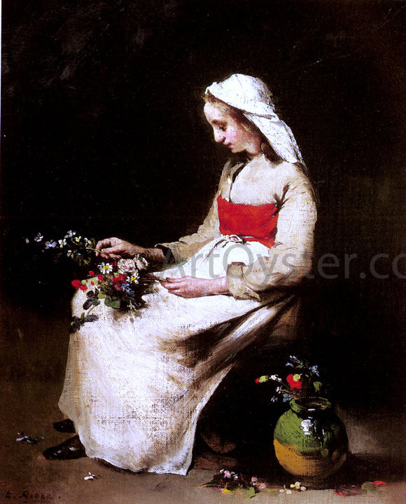  Theodule Ribot A Girl Arranging A Vase Of Flowers - Art Print