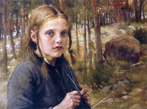  Albert Edelfelt A Girl Knitting Socks - Art Print