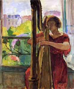  Henri Lebasque A Girl Playing a Harp - Art Print