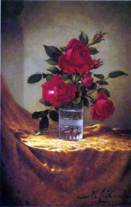  Martin Johnson Heade A Glass of Roses on Gold Cloth - Art Print