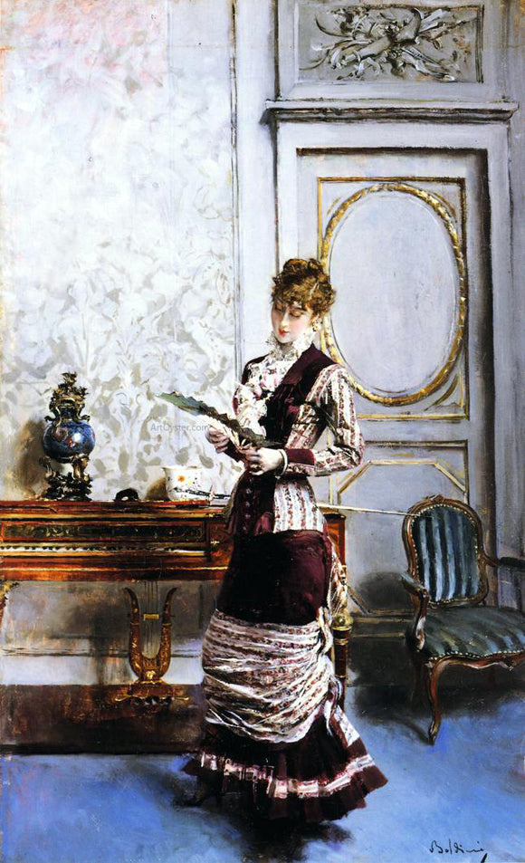  Giovanni Boldini A Lady Admiring a Fan - Art Print