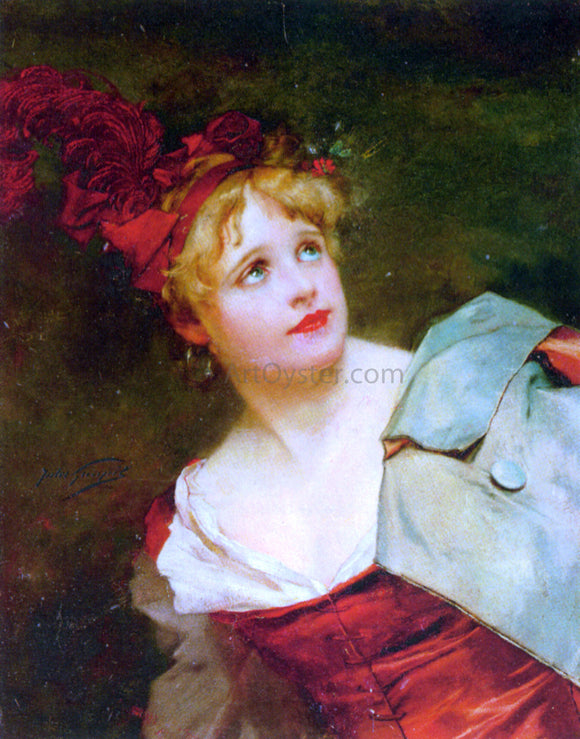  Jules Adolphe Goupil A Lady Wearing a Crimson Hat - Art Print